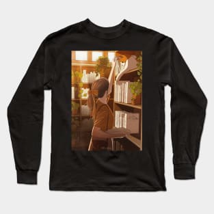 Book Lover Girl with Cat Long Sleeve T-Shirt